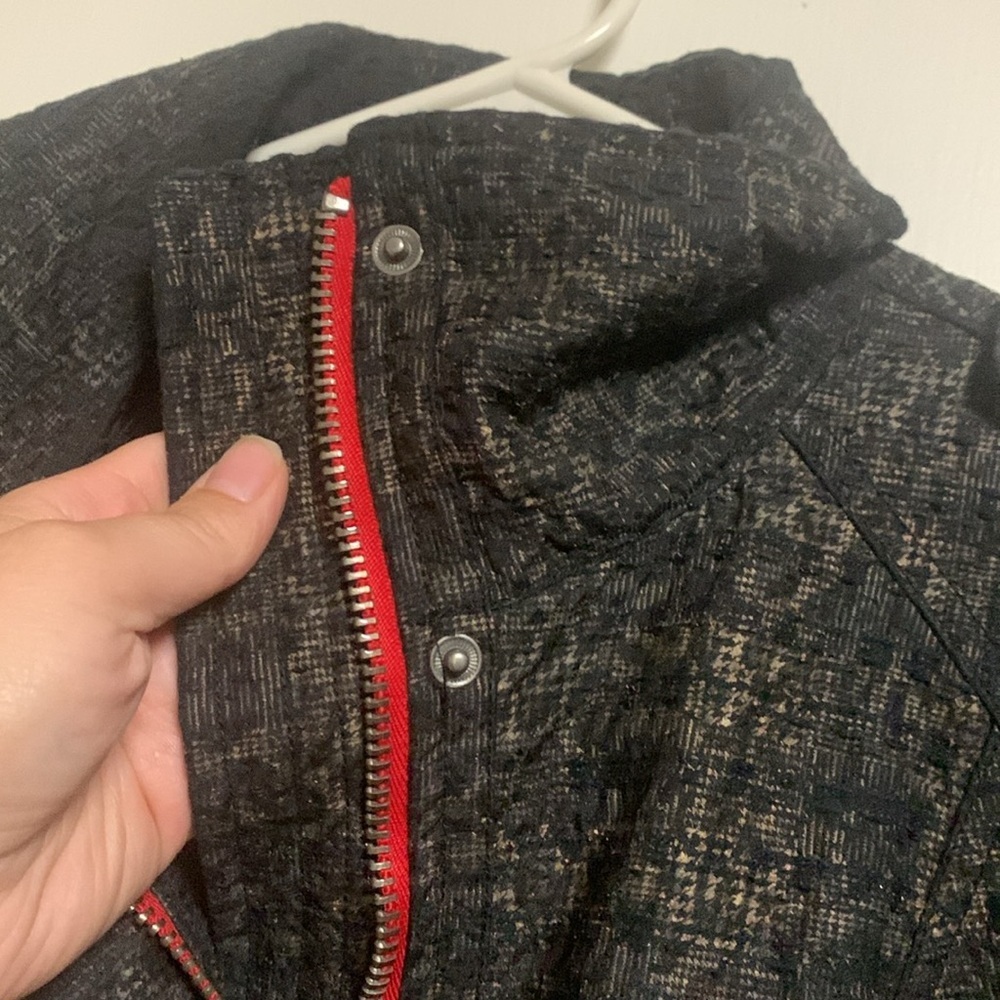 We The Free Black Houndstooth Leopard Print Moto Jacket With Red Zippers Size 4 - Picture 7 of 10